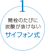 開栓のたびに炭酸が抜けないサイフォン式